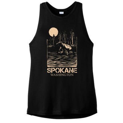 Spokane Falls Washington Waterfall River Ladies PosiCharge Tri-Blend Wicking Tank