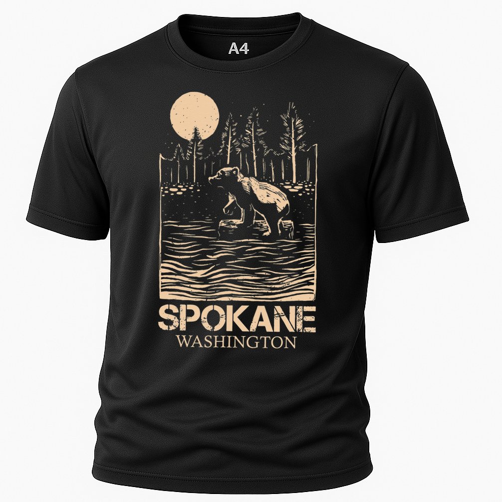 Spokane Falls Washington Waterfall River Cooling Performance Crew T-Shirt