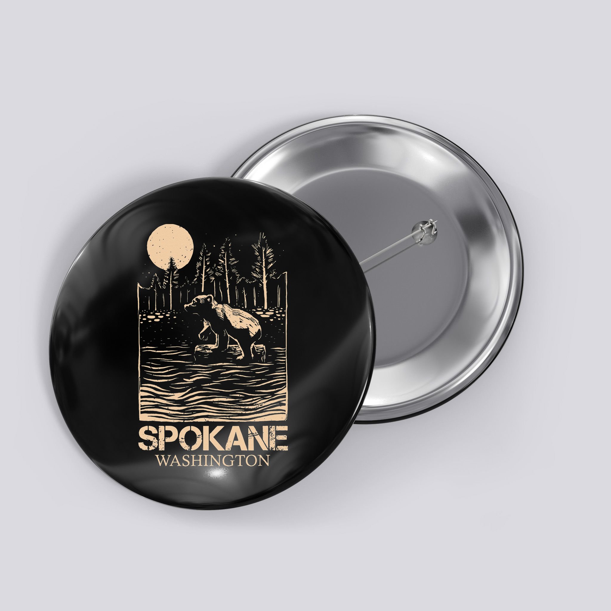 Spokane Falls Washington Waterfall River Button
