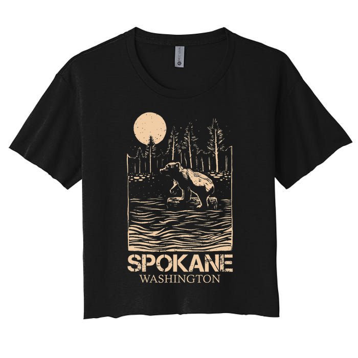 Spokane Falls Washington Waterfall River Women's Crop Top Tee