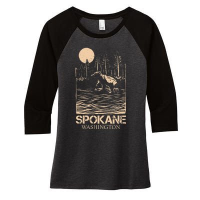 Spokane Falls Washington Waterfall River Women's Tri-Blend 3/4-Sleeve Raglan Shirt