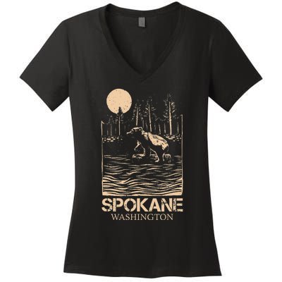 Spokane Falls Washington Waterfall River Women's V-Neck T-Shirt