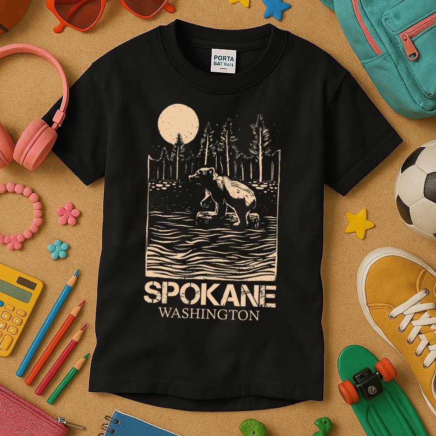 Spokane Falls Washington Waterfall River Kids T-Shirt