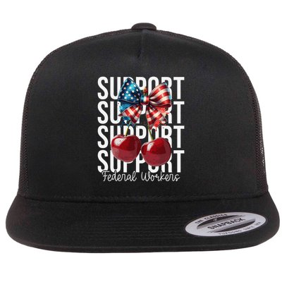 Support Federal Workers Coquette Bow Cherries Flat Bill Trucker Hat