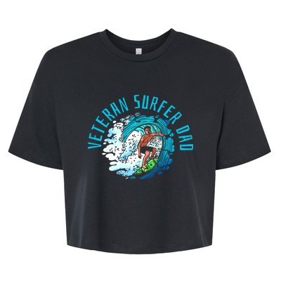 Surfer Father Waves Surfboard Surfrider Surfing Dad Gift Bella+Canvas Jersey Crop Tee