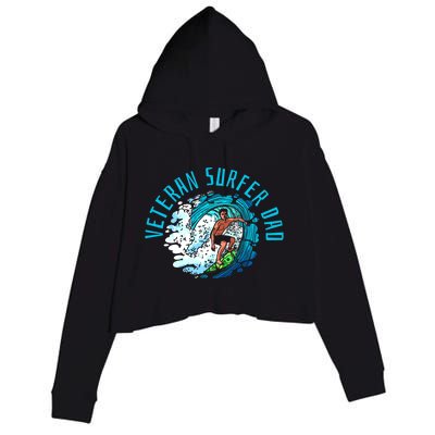 Surfer Father Waves Surfboard Surfrider Surfing Dad Gift Crop Fleece Hoodie