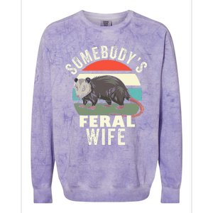 SomebodyS Feral Wife Funny Matching Family Retro Feral Cat Colorblast Crewneck Sweatshirt