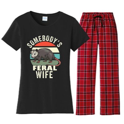 SomebodyS Feral Wife Funny Matching Family Retro Feral Cat Women's Flannel Pajama Set