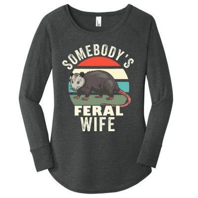 SomebodyS Feral Wife Funny Matching Family Retro Feral Cat Women's Perfect Tri Tunic Long Sleeve Shirt