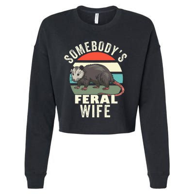 SomebodyS Feral Wife Funny Matching Family Retro Feral Cat Cropped Pullover Crew