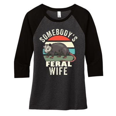 SomebodyS Feral Wife Funny Matching Family Retro Feral Cat Women's Tri-Blend 3/4-Sleeve Raglan Shirt