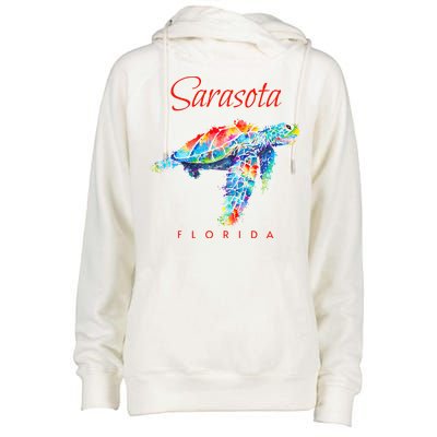 Sarasota Florida Watercolor Sea Turtle Womens Funnel Neck Pullover Hood