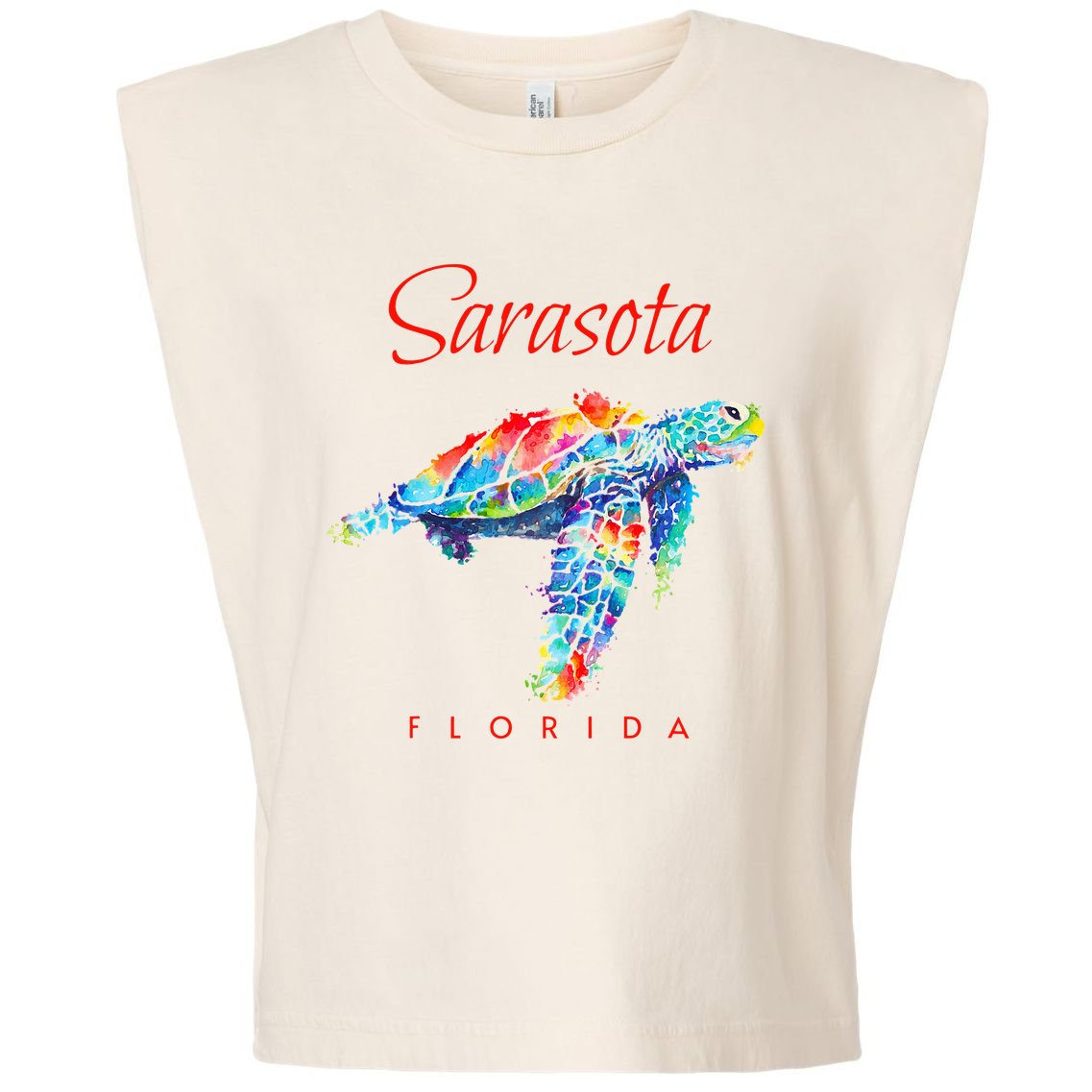 Sarasota Florida Watercolor Sea Turtle Garment-Dyed Women's Muscle Tee