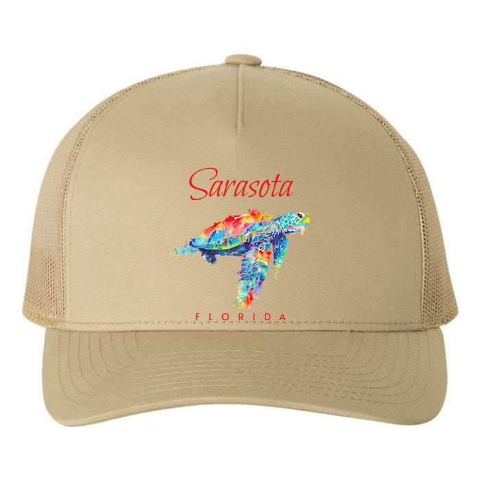 Sarasota Florida Watercolor Sea Turtle Yupoong Adult 5-Panel Trucker Hat