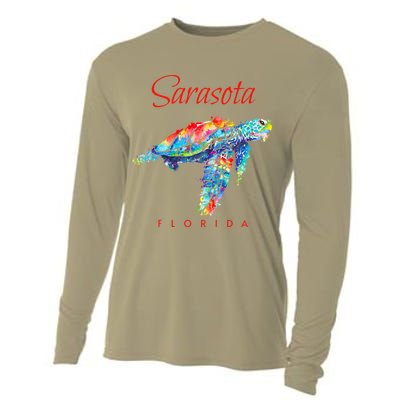 Sarasota Florida Watercolor Sea Turtle Cooling Performance Long Sleeve Crew
