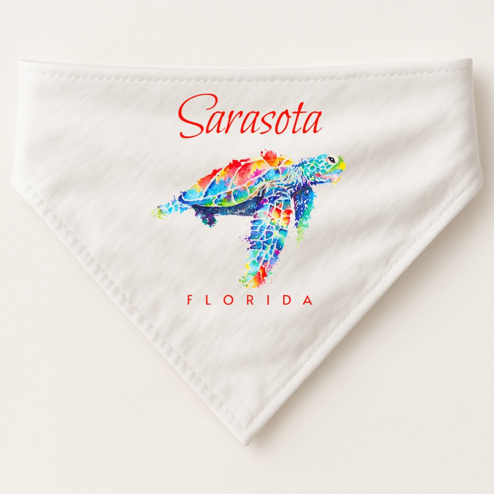 Sarasota Florida Watercolor Sea Turtle USA-Made Doggie Bandana