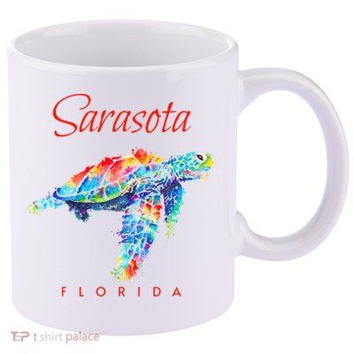 Sarasota Florida Watercolor Sea Turtle 11oz C Handle Ceramic Mug