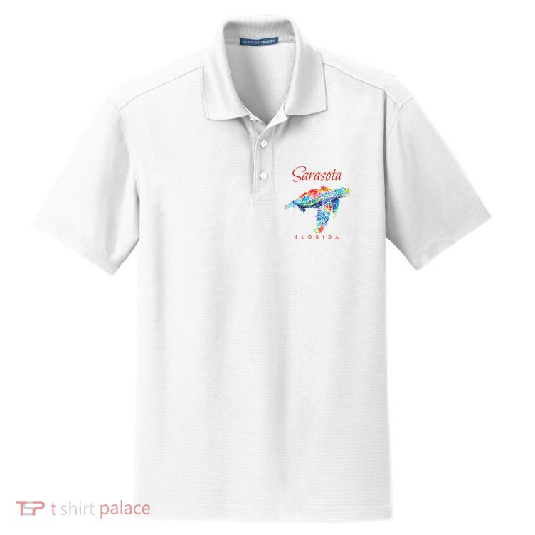 Sarasota Florida Watercolor Sea Turtle Dry Zone Grid Polo