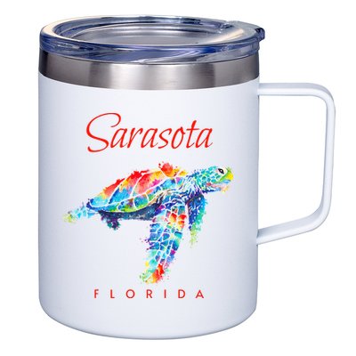 Sarasota Florida Watercolor Sea Turtle 12oz Stainless Steel Coffee Mug