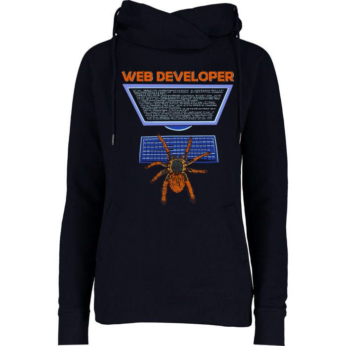 Spider Funny Web Software Developer Womens Funnel Neck Pullover Hood