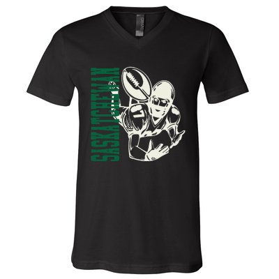 Saskatchewan Football With Player V-Neck T-Shirt