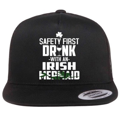 Safety First With An Irish Mermaid Wine Shamrock Gift Flatbill Hat