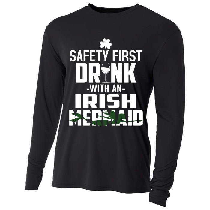 Safety First With An Irish Mermaid Wine Shamrock Gift Cooling Performance Long Sleeve Crew