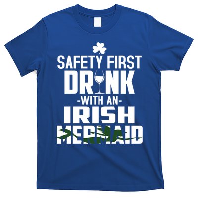 Safety First With An Irish Mermaid Wine Shamrock Gift T-Shirt