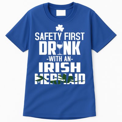 Safety First With An Irish Mermaid Wine Shamrock Gift Tall T-Shirt
