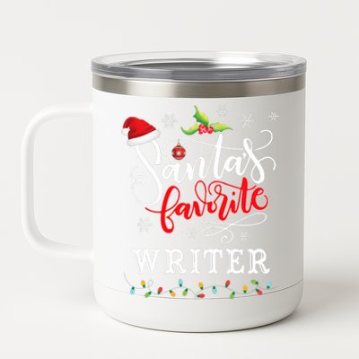 SantaS Favorite Writer Funny Christmas Xmas Hat 12 oz Stainless Steel Tumbler Cup