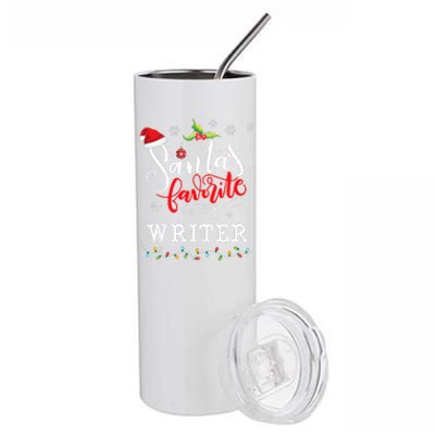 SantaS Favorite Writer Funny Christmas Xmas Hat Stainless Steel Tumbler