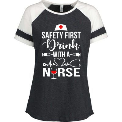 Safety First With A Nurse Tee Humor Nursing Medical Gift Enza Ladies Jersey Colorblock Tee