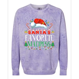 Santas Favorite Waitress Christmas Party Pajama Santa Hat Colorblast Crewneck Sweatshirt