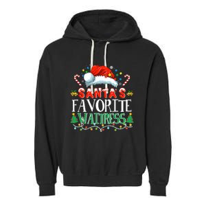 Santas Favorite Waitress Christmas Party Pajama Santa Hat Garment-Dyed Fleece Hoodie