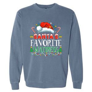 Santas Favorite Waitress Christmas Party Pajama Santa Hat Garment-Dyed Sweatshirt