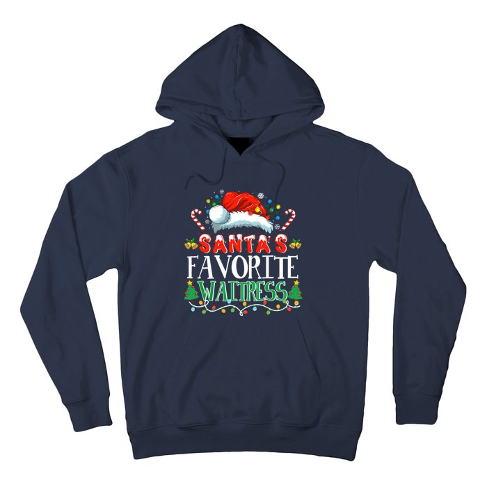 Santas Favorite Waitress Christmas Party Pajama Santa Hat Hoodie