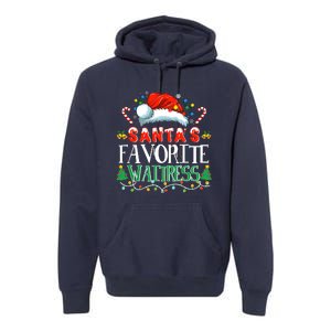 Santas Favorite Waitress Christmas Party Pajama Santa Hat Premium Hoodie