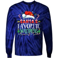 Santas Favorite Waitress Christmas Party Pajama Santa Hat Tie-Dye Long Sleeve Shirt