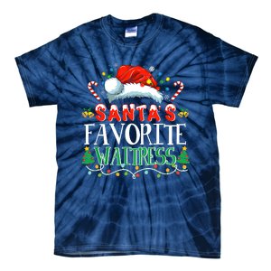 Santas Favorite Waitress Christmas Party Pajama Santa Hat Tie-Dye T-Shirt