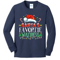 Santas Favorite Waitress Christmas Party Pajama Santa Hat Kids Long Sleeve Shirt