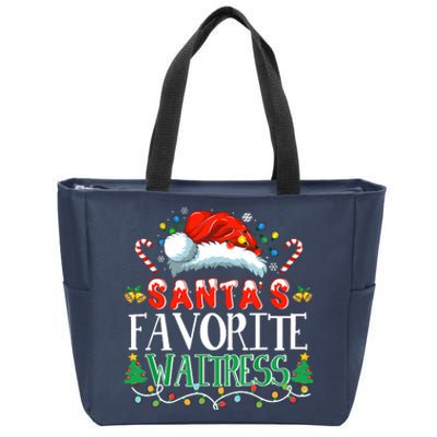 Santas Favorite Waitress Christmas Party Pajama Santa Hat Zip Tote Bag