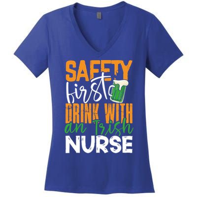 Safety First With Irish Nurse Funny St Patrick's Day Gift Women's V-Neck T-Shirt