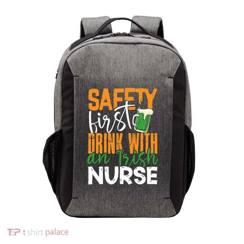 Safety First With Irish Nurse Funny St Patrick's Day Gift Vector Backpack