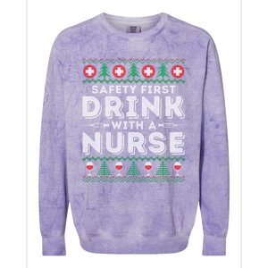 Safety First With Nurse Funny Ugly Christmas Ing Gift Colorblast Crewneck Sweatshirt