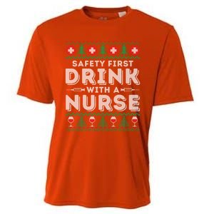 Safety First With Nurse Funny Ugly Christmas Ing Gift Cooling Performance Crew T-Shirt