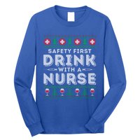 Safety First With Nurse Funny Ugly Christmas Ing Gift Long Sleeve Shirt