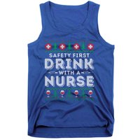 Safety First With Nurse Funny Ugly Christmas Ing Gift Tank Top