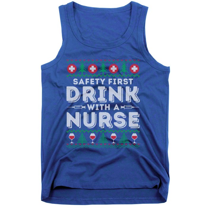 Safety First With Nurse Funny Ugly Christmas Ing Gift Tank Top