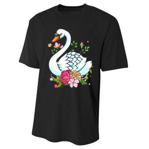  Swans Floral Waterfowl Bird Flower  Performance Sprint T-Shirt