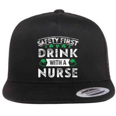 Safety First With A Nurse Gift St Patrick Day Flat Bill Trucker Hat